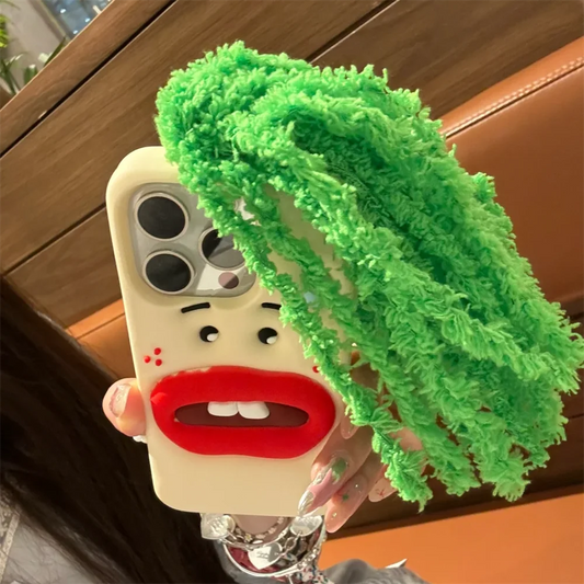 Funny Cartoon Vegetable Cabbage Phone Case For iPhone 15 13 14 Pro Max Creative Red Lip Camera Protection Soft Silicone Cover