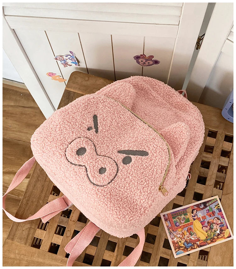 Cute Plush Pig Velvet Backpack Large Capacity Shoulder Bag