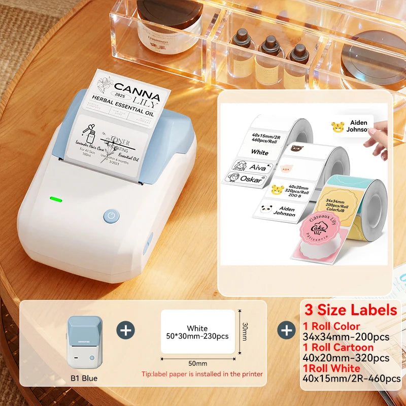 B1 Portable Thermal Label Printer 2 Inch, Bluetooth Mini Sticker Maker, Wireless Inkless Label Printer for Smartphone & PC