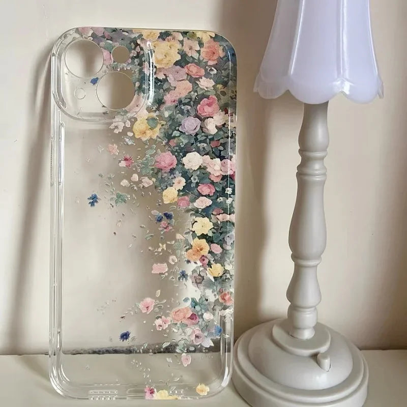 Flower Transparent Shockproof Phone Case for iPhone 16 15 14 Pro Max Plus