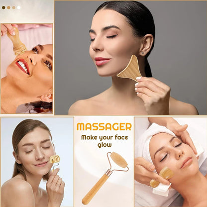 Face Massagers Gua Sha Tools Wood Therapy Meridian Massage Kit Roller Facial Lifting Masajeador Maderoterapia Scraper