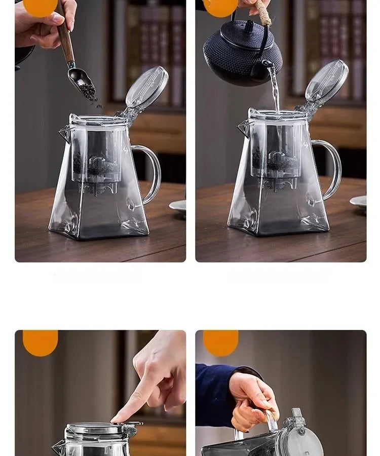 High Borosilicate Glass Tea Pot with One Touch Tea Separation Filter 1000ml
