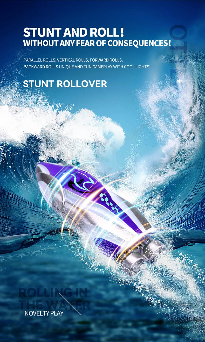 Mini Rc Boat Stunt 360 Degree Radio Remote Controlled High Speed Ship with Led Light Palm Boat Summer Water Toy Pool Toys Gifts