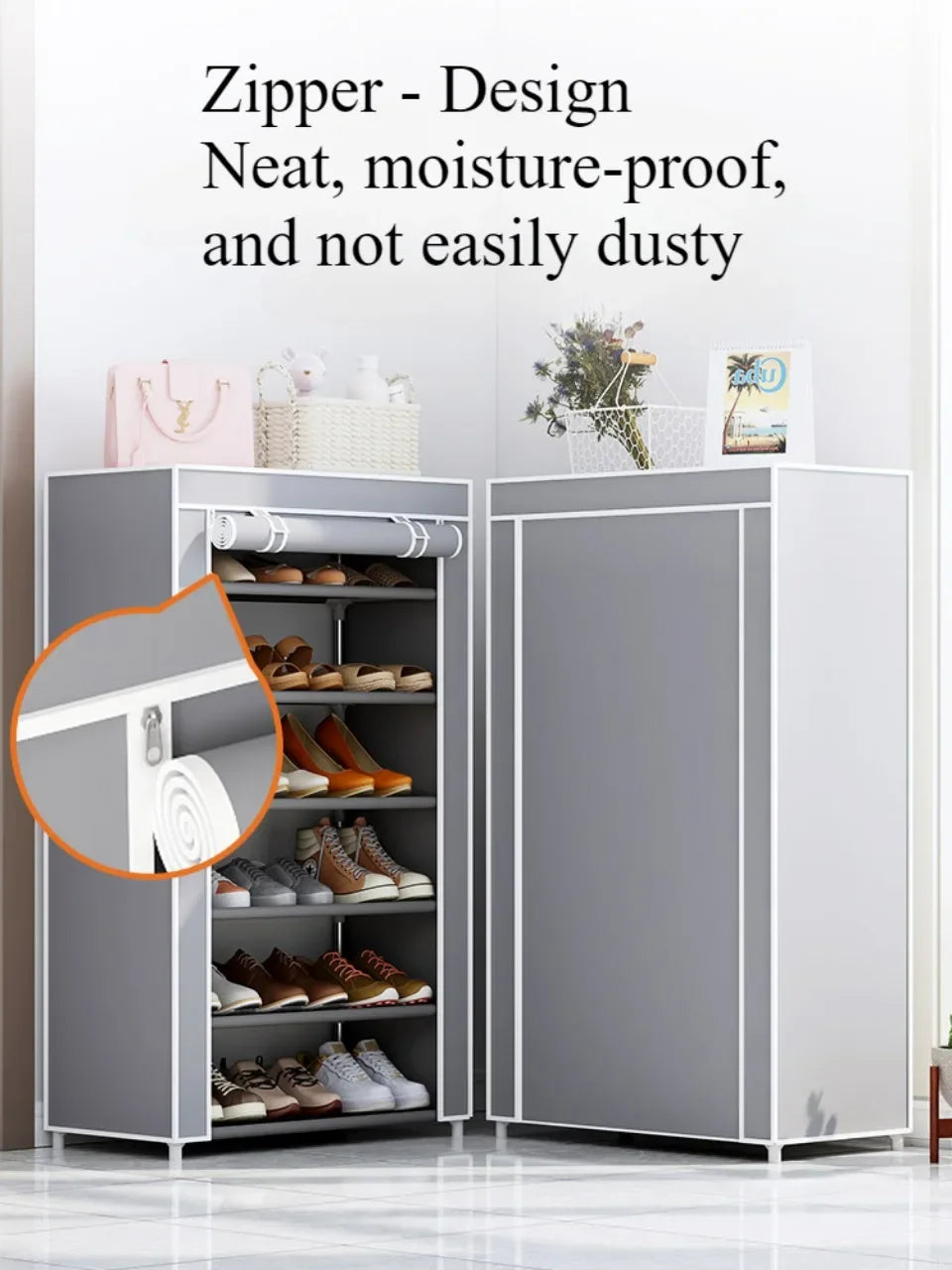 Simple Shoe Storage Cabinet Portable Storage Organizer Dust Cover Non Woven Side Multi Layer Shoe Rack Dustproof Sneaker Shelf