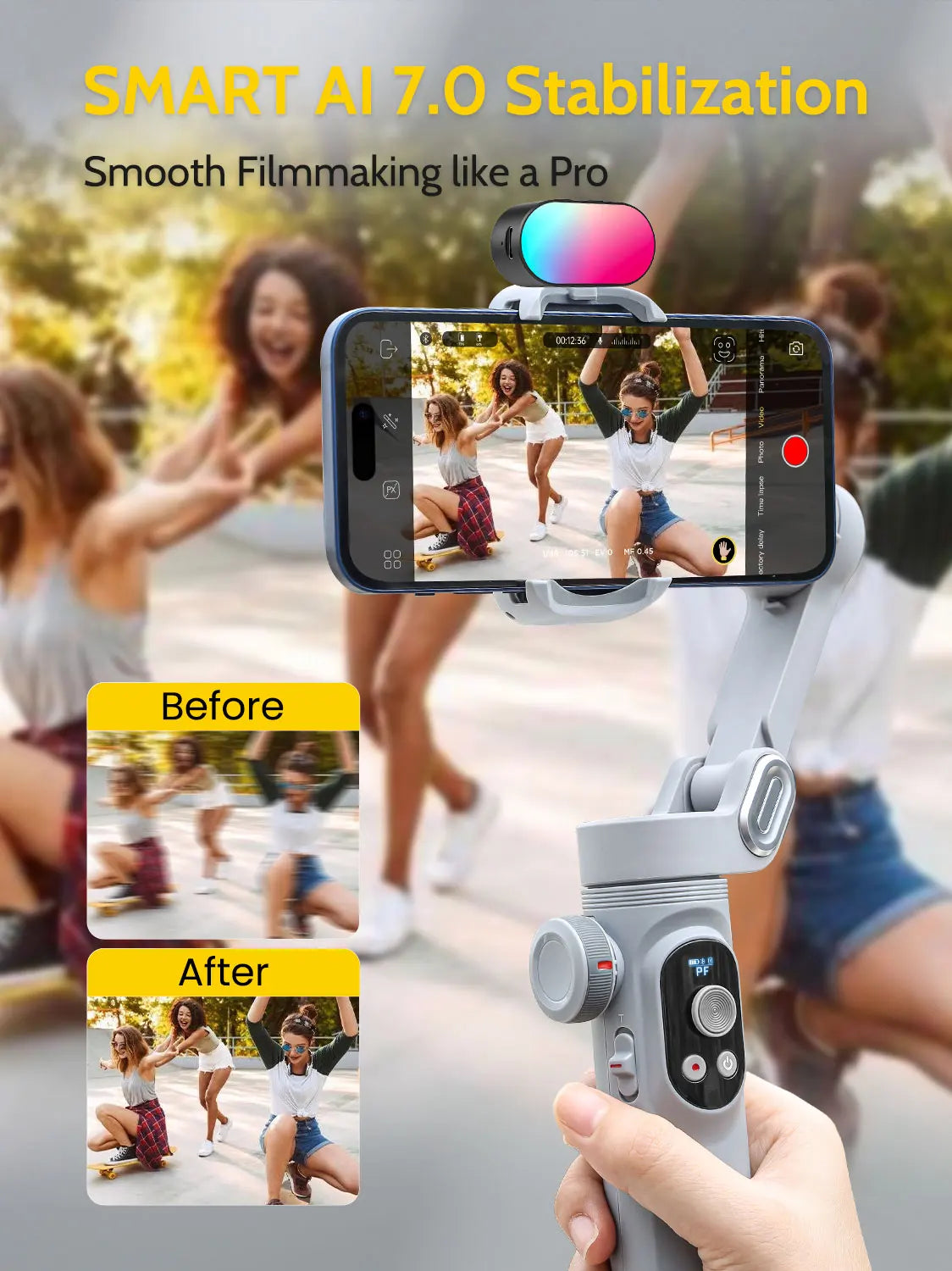 Smart X Pro Kit 3-Axis Gimbal Stabilizer Set with RGB Magnetic Light OLED Display LED Light Focus Wheel Stabilizer