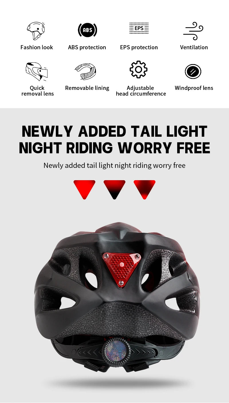 Ultra Lightweight Cycling Helmet With Magnetic Goggles And LED Rear Light