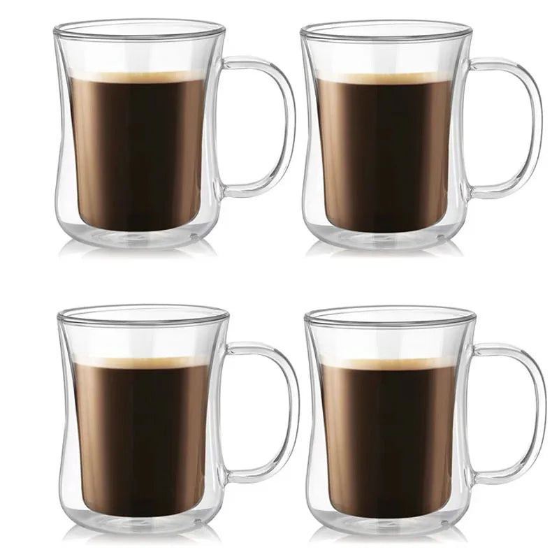 220/300/400ml Double Wall Glass Espresso Cups Clear Coffee Mug With Handle For Hot Cold Beverage Milk Juice Drinkware Set