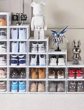 1/3/6 Layers Foldable Shoe Rack Organizer Transparent Sneaker  Simple assembly Dustproof Stackable Shoe Storage With Cover