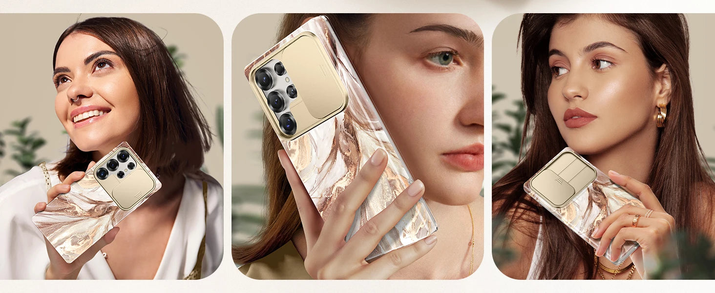 for Samsung Galaxy S25 Ultra Case with Slide Camera Cover Screen Protector Shockproof Drop Protection Marble Phone Cover