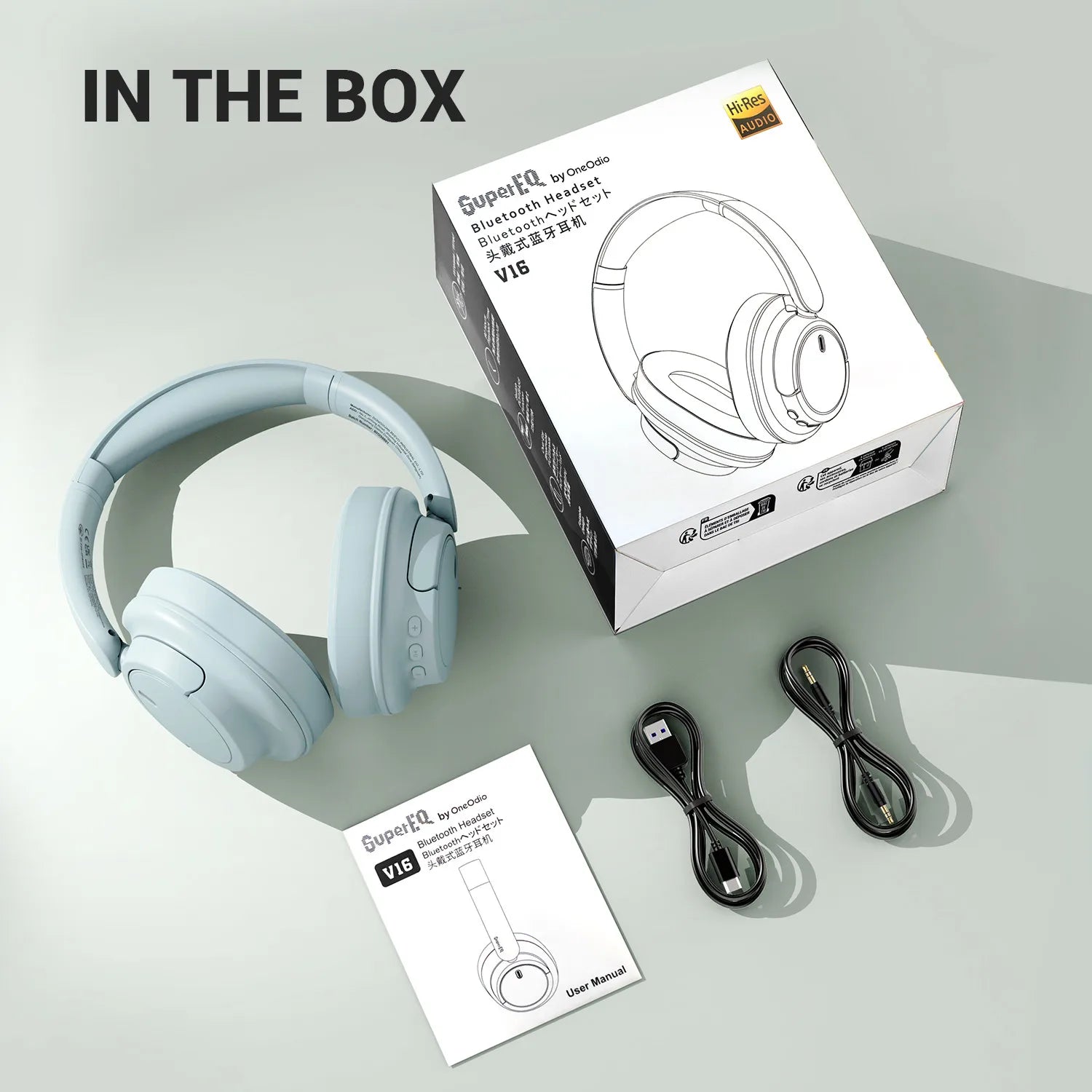 SuperEQ V16 Wireless Bluetooth 5.3 Headphones Hi-Res Audio Over Ear Wireless Headset With Low Latency 90Hrs APP Support