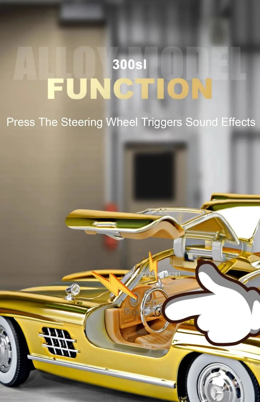 1:24 Phantom 300SL Alloy Diecast Vintage Car Miniature Model Toys Sound Light Pull Back Doors Opened Ornament s Festival Gift