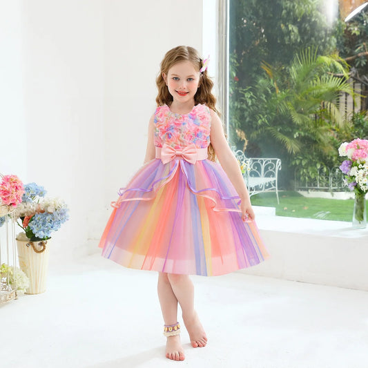 Unicorn Flower Rainbow Tiered Princess Gown