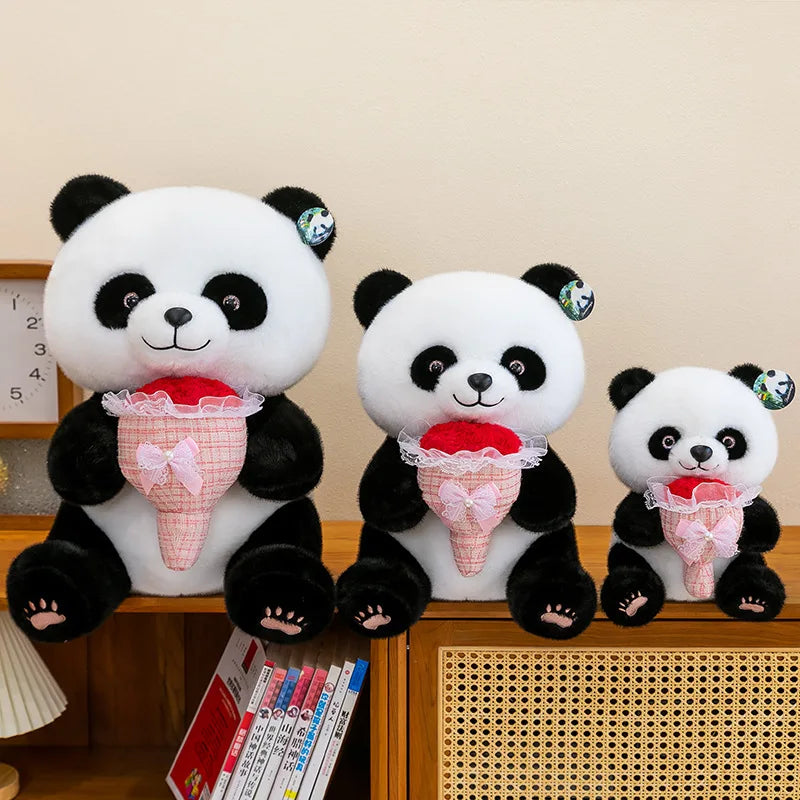 Kawaii Stuffed Doll Cute Panda Plush Toy with Flower Bouquet for Anime Lovers Kids Birthday Gift Stuffed Animal Gift for