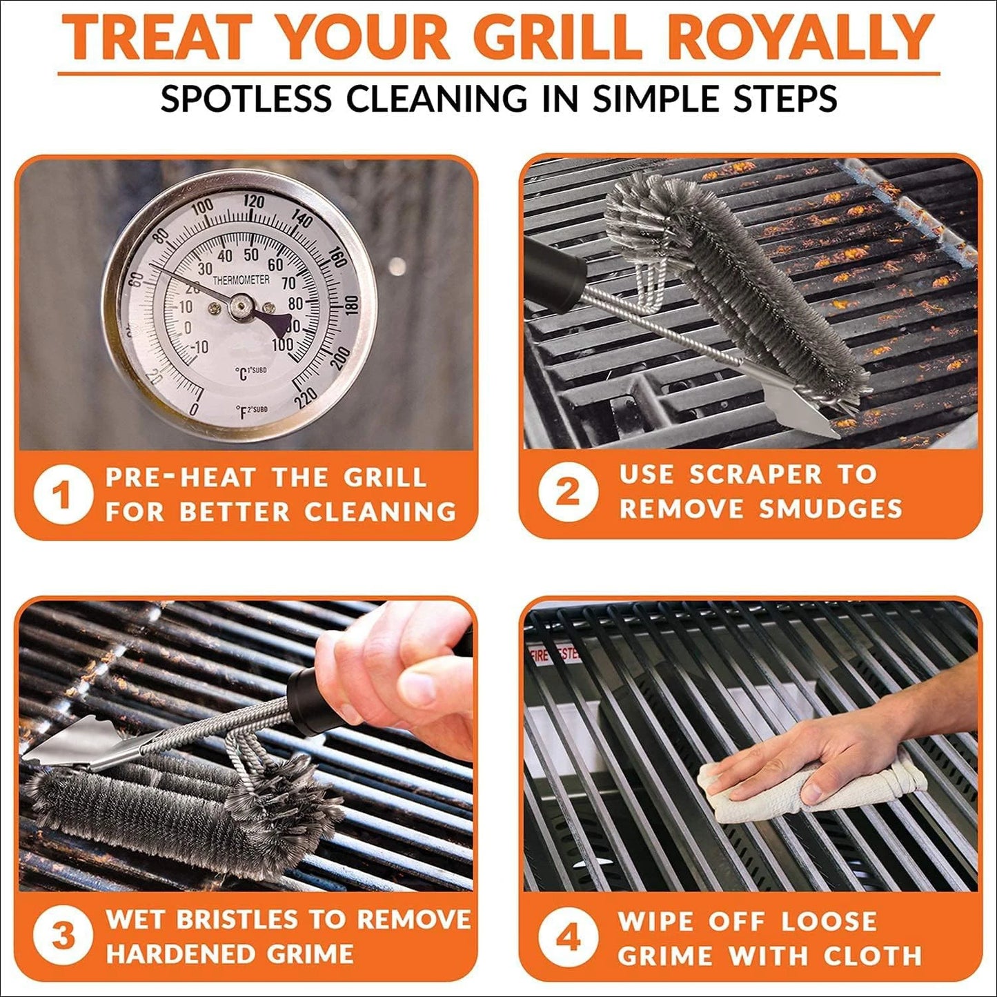 Safe Grill Brush - Bristle Free BBQ Brush Scraper Rust Resistant Stainless Steel Barbecue Cleaner Great Grilling Accessories