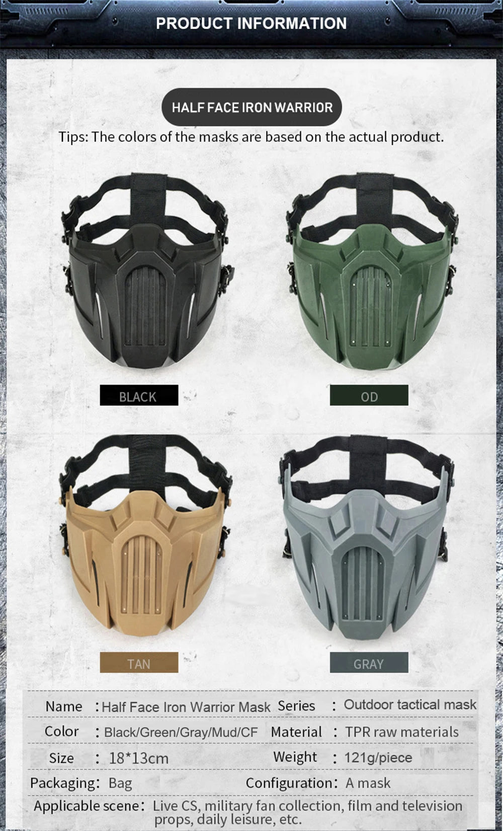 Tactical Airsoft Mask Outdoor Paintball Half Face Iron Warrior Protective Mask Shooting Protection Mouth Mask Hunting Equipment