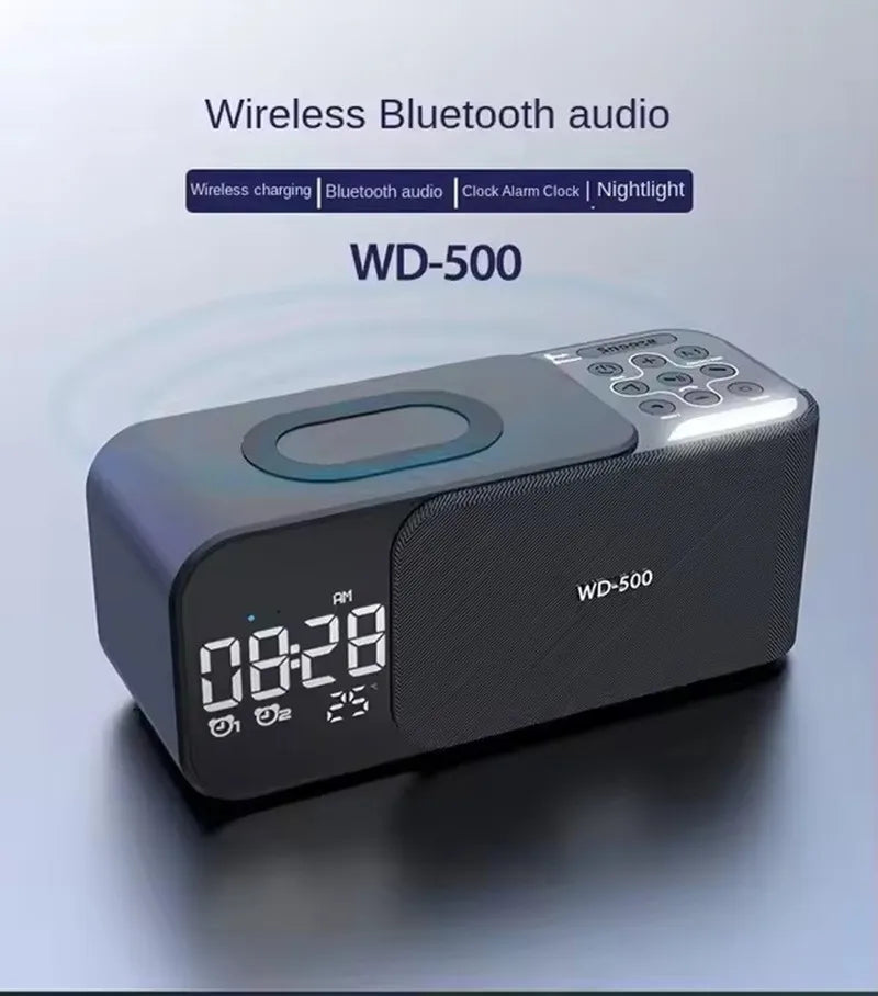 15W wireless charging Dual alarm clock home Bluetooth speaker with night light Bluetooth subwoofer temperature display FM/TF/AUX
