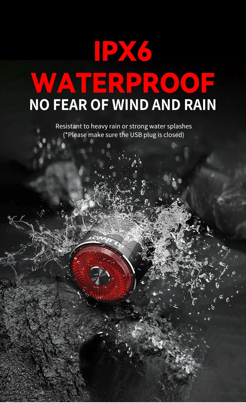 Rear Light Bicycle Smart Auto Brake Sensing Light IPX6 Waterproof USB Charging LED Cycling Light Warning Taillight