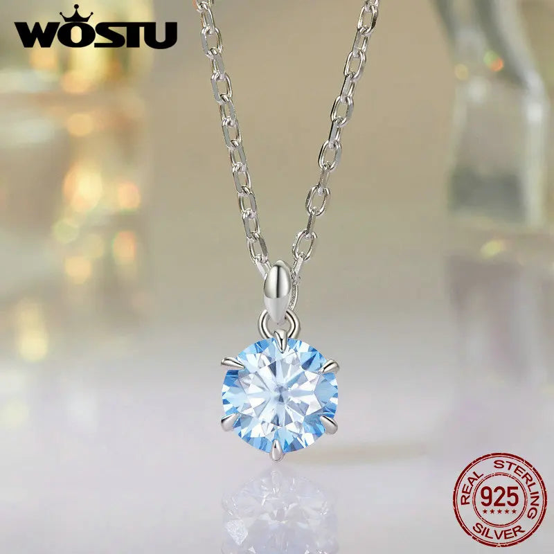 Moissanite Pendant Necklace Round Cut Natural Blue Color 1 CT 925 Steling Silver Engagement Necklaces