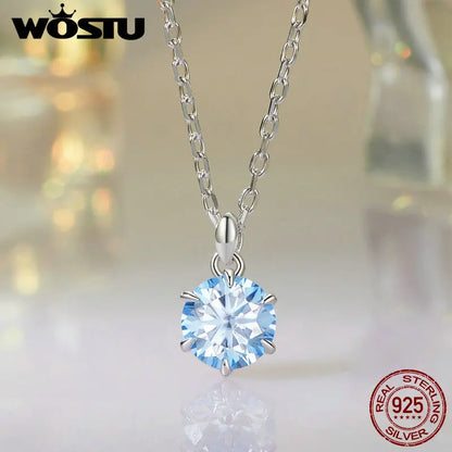 Moissanite Pendant Necklace Round Cut Natural Blue Color 1 CT 925 Steling Silver Engagement Necklaces