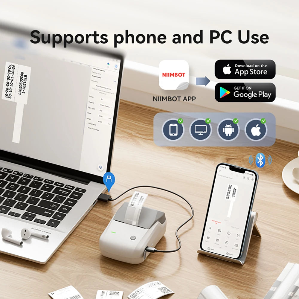 B1 Mini Thermal Label Printer, Bluetooth Wireless Sticker Maker 25–50mm, Portable Inkless Label Printer for Cable Management & Business