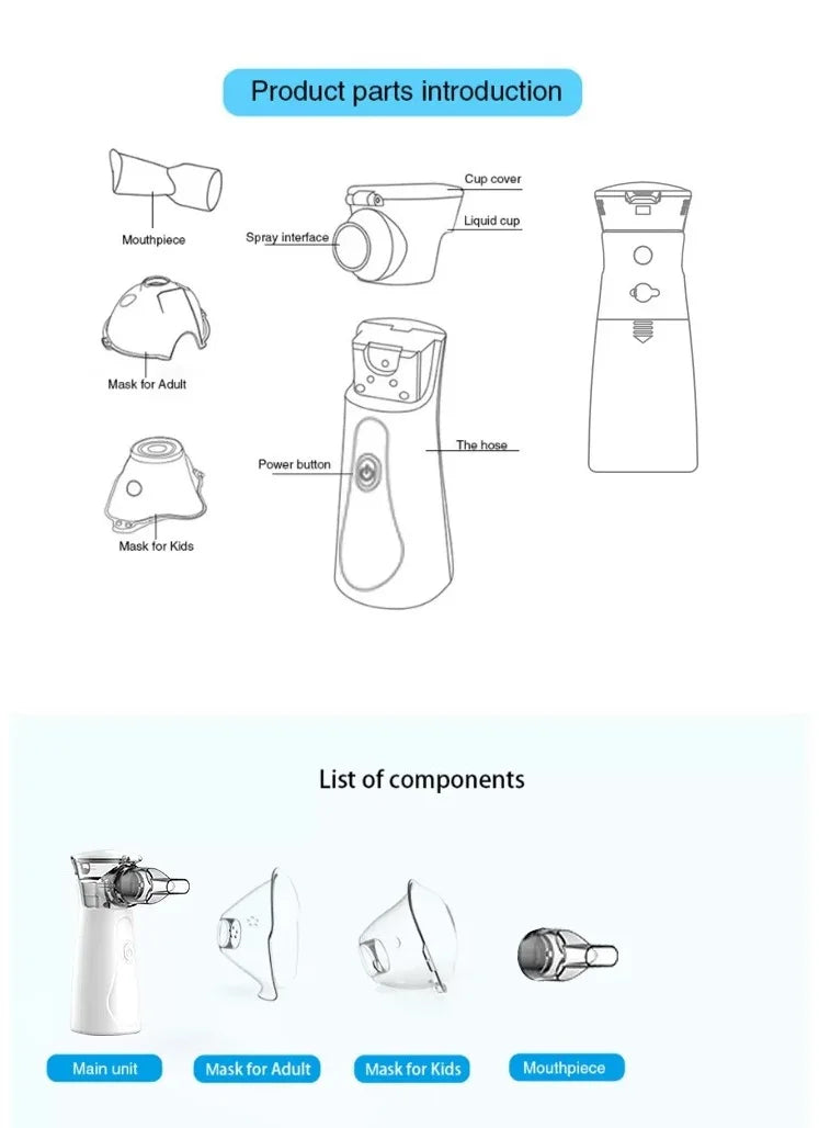 Medical Health Portable Nebulizer Inhalator Adult  Mini Silent Steam Nasal Humidifier Inhaler Tools Nebulizer Asthma