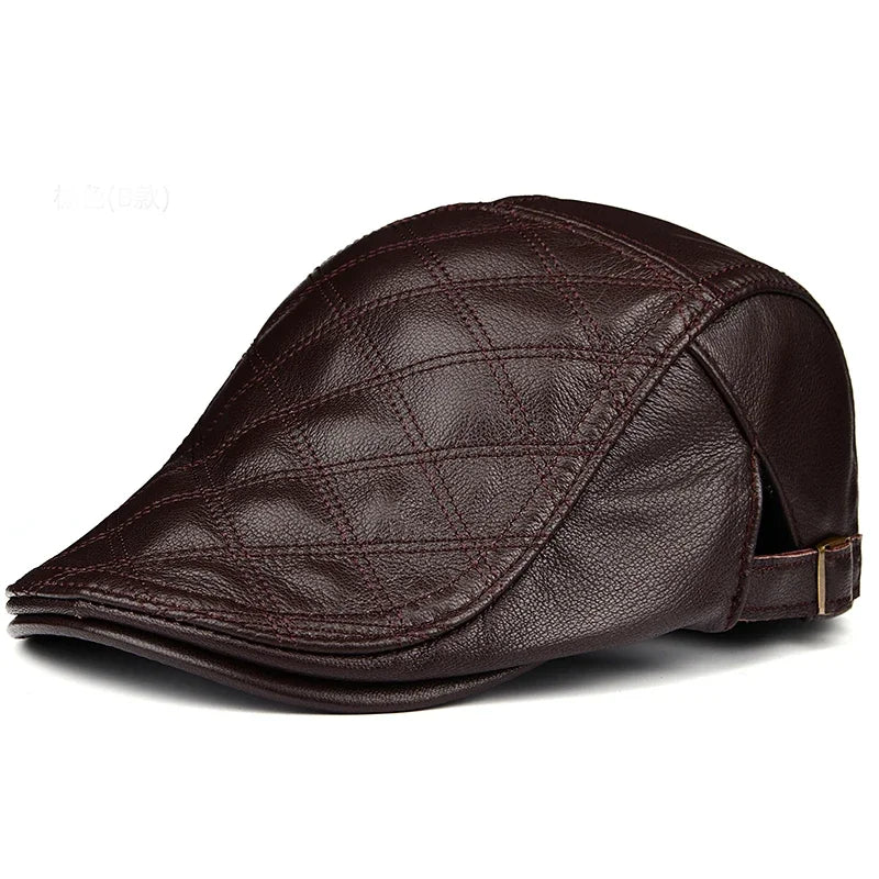 Winter Unisex Genuine Leather Duckbill Thin Berets Hats For Men/Women Leisure Black/Brown Fitted Cabbie Bonnet