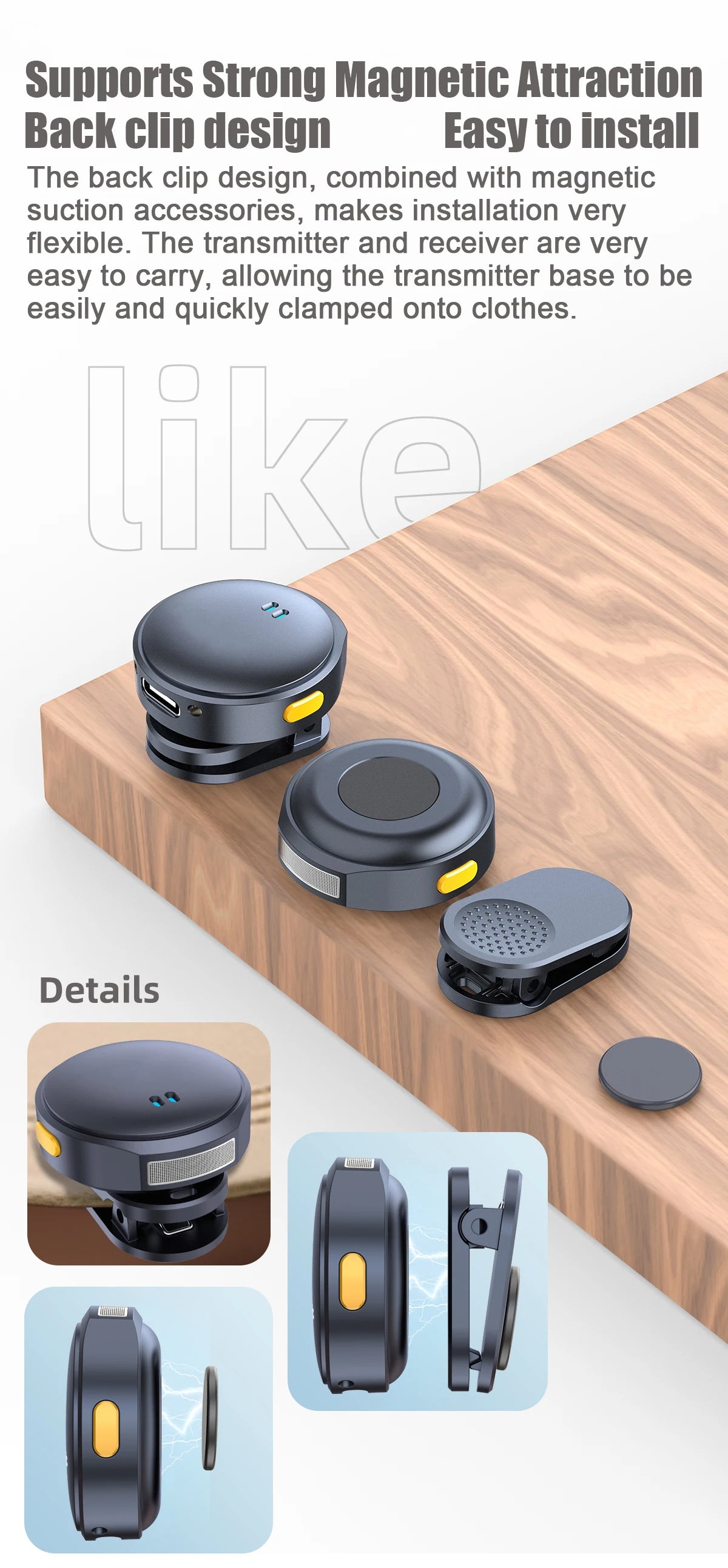 Plug and Play 2.4G Chip Wireless  Suction Button Collar Microphone With Charging Case For Video Recording