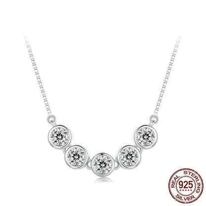 925 Sterling Silver 1.5CT Moissanite Classical Round Pendant Necklace 5 Stones Diamond Cut