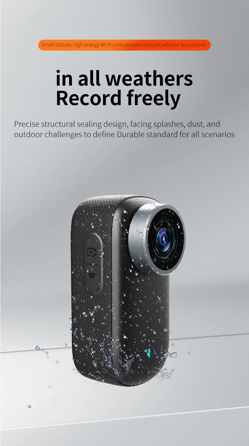 4K WiFi Mini Action Camera Outdoor Sport Thumb Pocket Camera Portable Helmet Motorcycle Camcorder for Vlog Cycling Body Cam