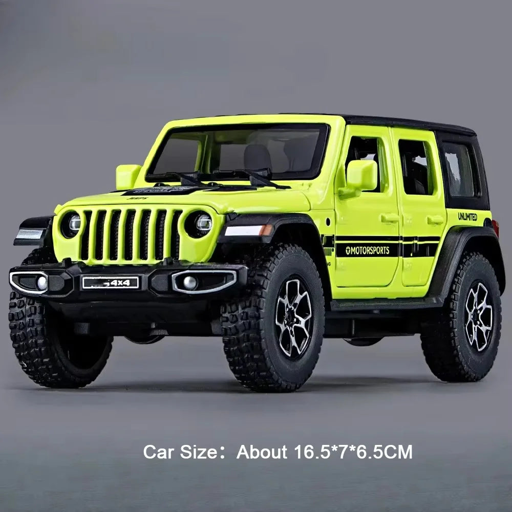 1:32 Wrangler Rubicon Diecast Off-road Vehicle Alloy Model Toys Car Doors Opened with Sound Light Pull Back Police Cars  Gift