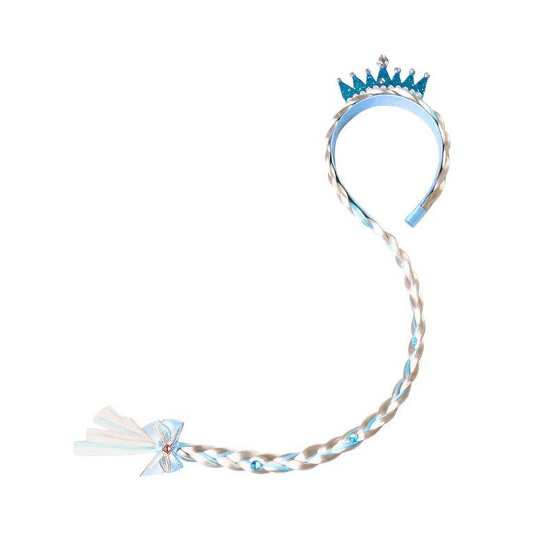 Girls Pink Blue Purple Flower Weaving Braid Headband  Princess Dress Up Hair Accessories Aurora Elsa Sofia Rapunzel Wig