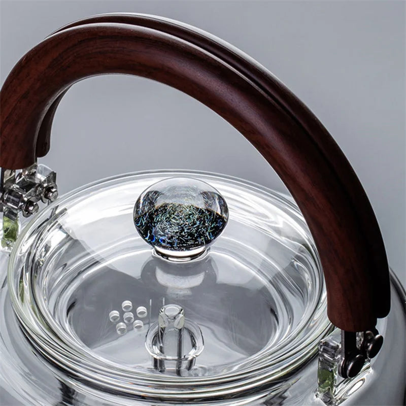 1100ml Magnetic Handle Glass Teapot with Tea Strainer Infuser Heat Resistant Borosilicate Tea Kettle