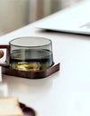 200ml American Latte Glass Coffee Mug With Wooden Tray Spoon Heat-resistant Milk Tea Cup Fresh Ground Coffee Cup