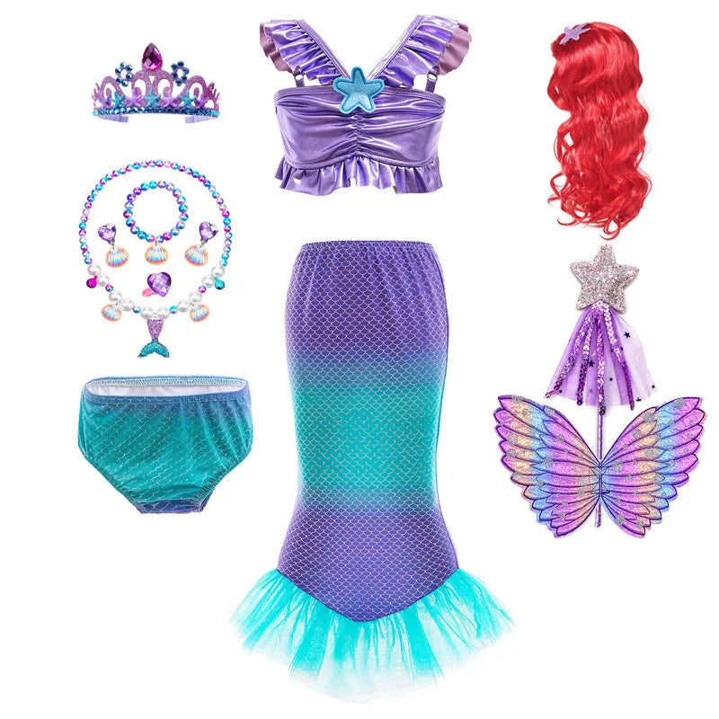 Mermaid Princess Dress Cosplay Party Costume Mid Calf Gown