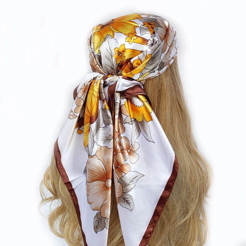 Retro Women Silk Scarf Bandanna Fashion Bohemian Pattern Square Hijab Lady Wrap Headband foulard muffler