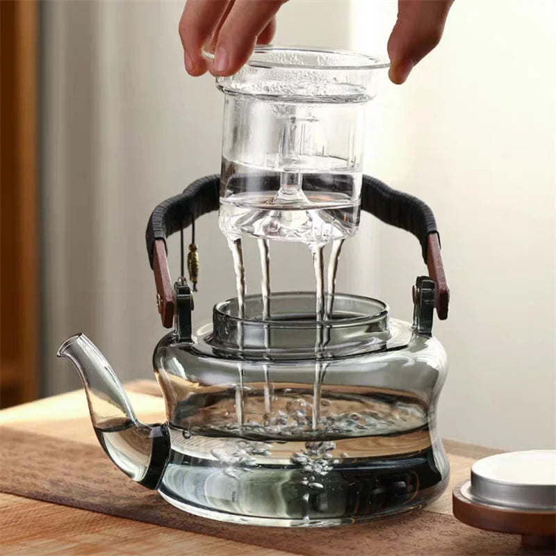 850ml Wooden Handle Glass Teapot with Infuser Household Heat-Resistant Brewing Tea Coffee Pot Kungfu Tea Set Teaware