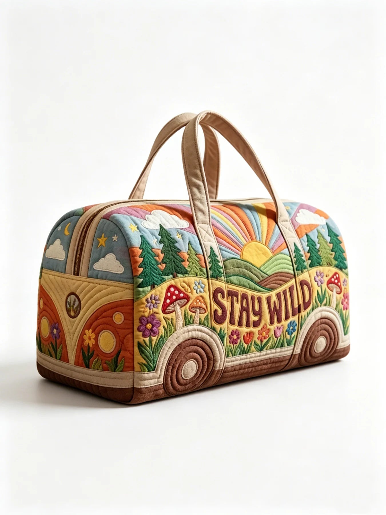 Boho Quilted Travel Duffle Bag Large Capacity 3D Pattern Weekender Tote