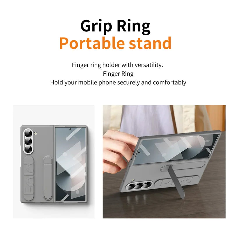 Wristband Foldable Stand Funda for Samsung Galaxy Z Fold 6 4 5 3 Fold5 5G Case Front Glass Lens Protection PC Plastic Cover Capa