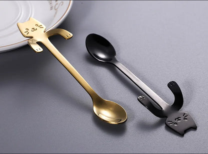 304 Stainless Steel Coffee Spoon Lovely Cute Cat Shape Teaspoon Dessert Snack Scoop Ice Cream Mini Spoons Kitchen ToolsTableware