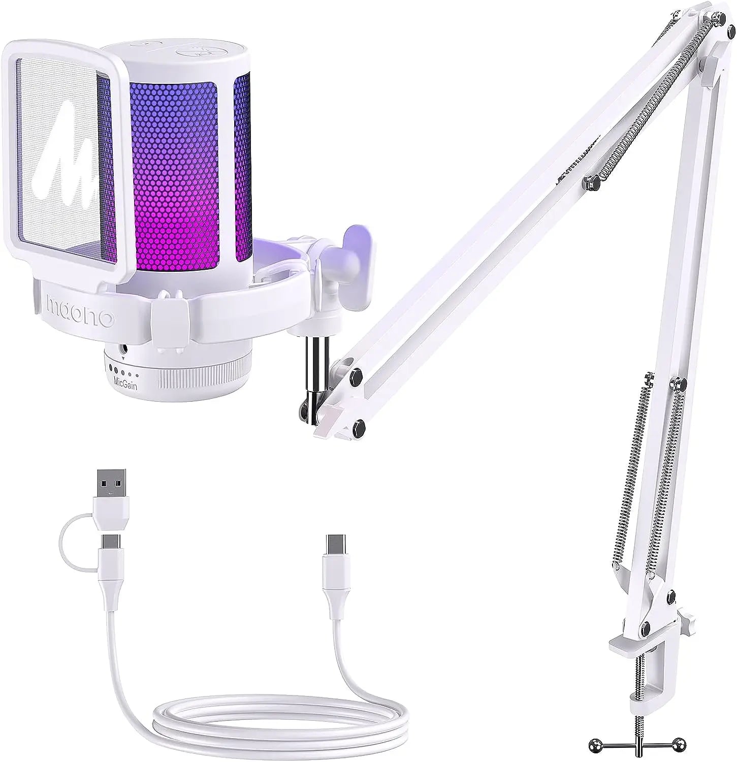 Gamerwave DGM20S USB Microphone Gaming Mic Condenser Mic RGB Mic Noise Canceling Mic with Mic Gain,RGB Light,One key mute