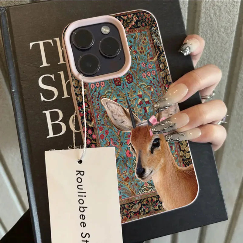 For iPhone 16 Case Vintage Deer Lichee Pattern Phone Cases for iPhone 14 15 16 17 Air Pro Max 16E XS XR Plus Soft Cover