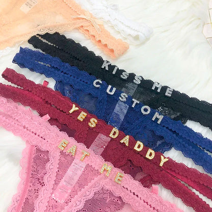 Custom Name Panties Crystal Letters Personalised Thongs Women Lace Bikini G-String