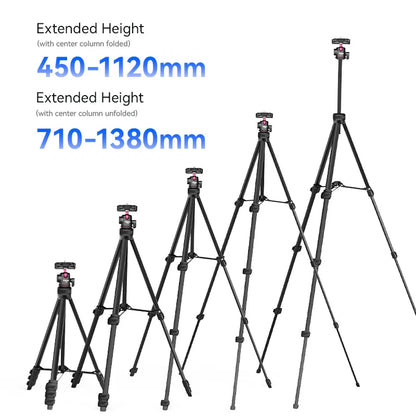 Portable Tripod Universal Camera Phone Lightweight Stand 450-1380mm Tripod with Floding Phone Clip