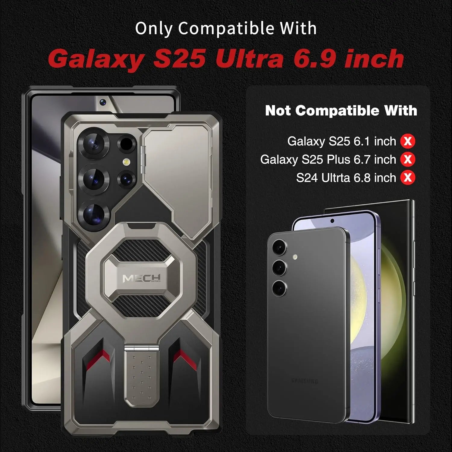 Magnetic MagSafe for Samsung Galaxy S25 Ultra Case with Ring Stand Upgraded Camera Lens Protector Phone Case Screen Protector