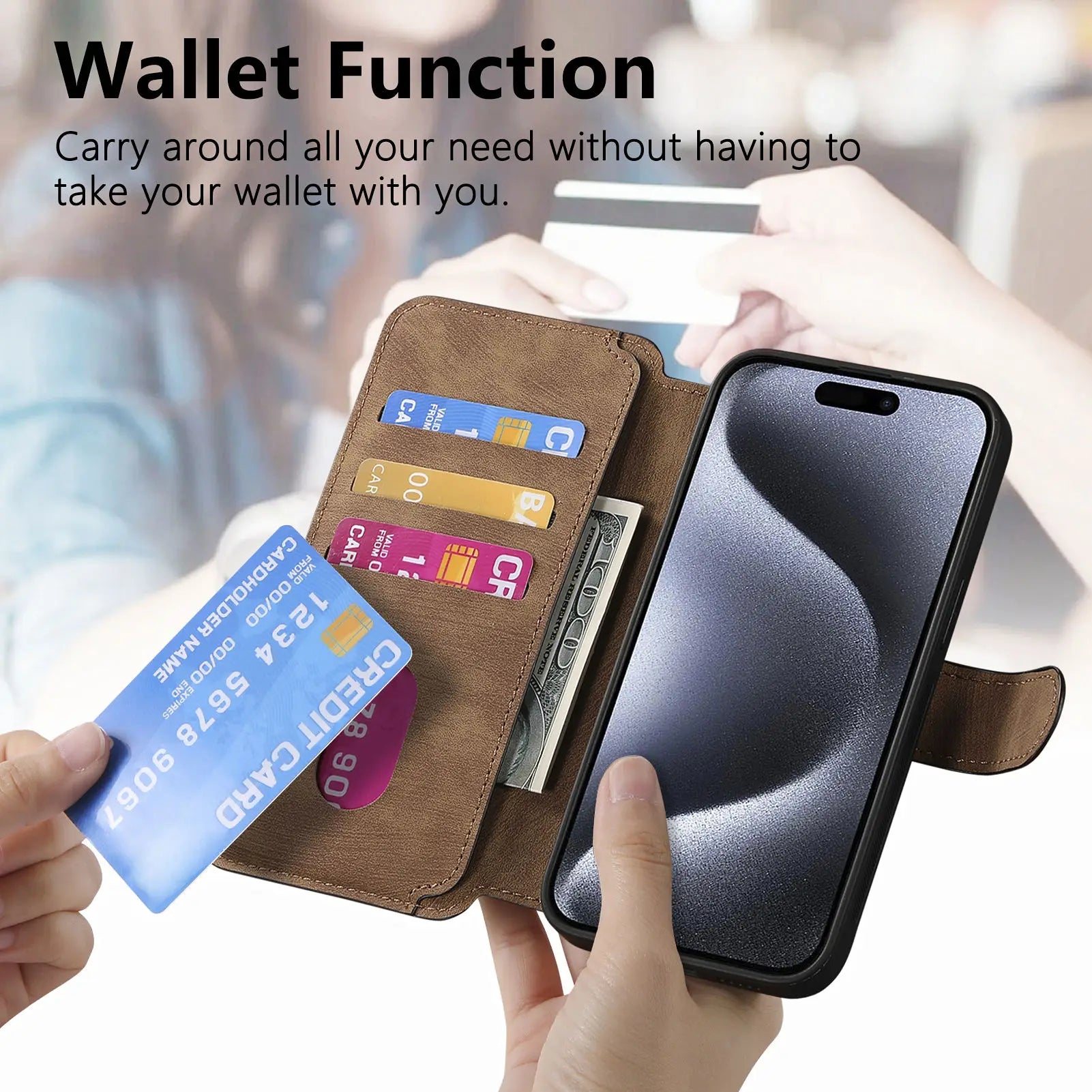 Flip Leather Wallet Case for iPhone 16 15 Pro Max 14 Plus 16E Magsafe  Detachable Card Slot Holder Cover