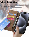 Flip Leather Wallet Case for iPhone 16 15 Pro Max 14 Plus 16E Magsafe Magnetic Detachable Card Slot Holder Cover