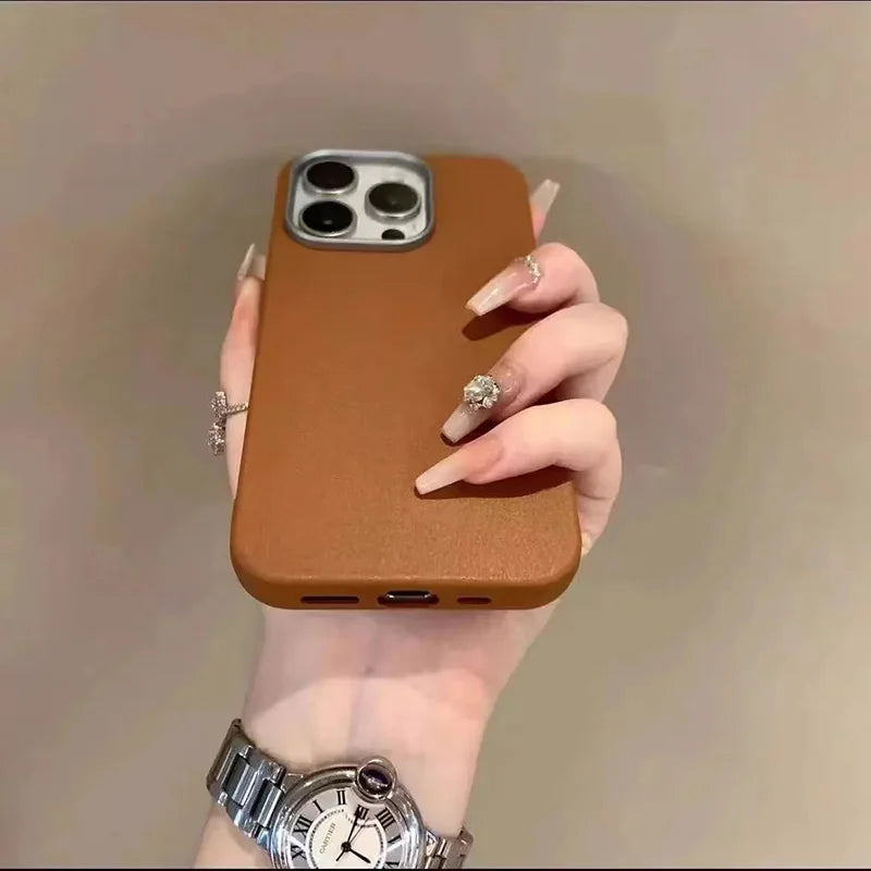 Luxury Matte Leather Phone Case For iPhone 17 16 15 14 Plus 16E Protection Shockproof Cover