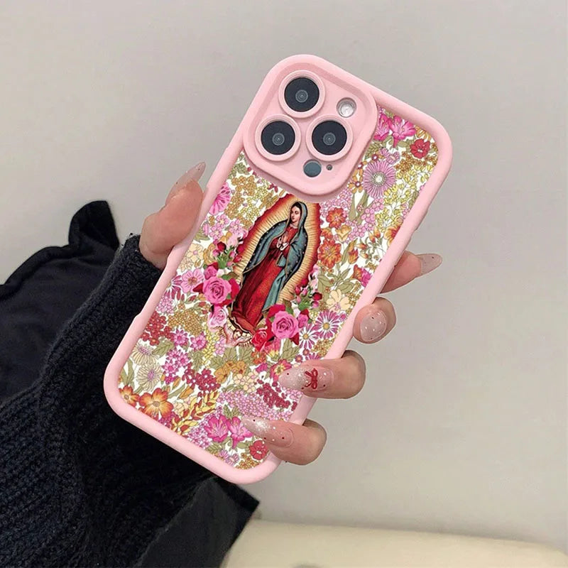 Phone Case for iPhone 16 15 14 Pink Portrait Pattern Silicone Shockproof Cover