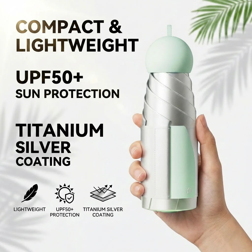 Mini Travel Folding Umbrella Compact Pocket Size UV Protection Sun and Rain Umbrella with Pouch
