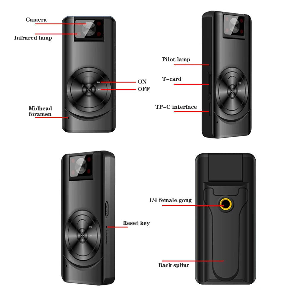 1080P Mini Camera Remote Control 180 Degrees Wide Angle Motion Dection Body Camera with Rotating Back Clip Support 256G